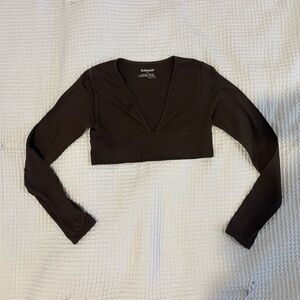 Garage Ribbed V-Neck Cropped Top - Brown
